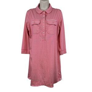 Vineyard Vines Shirt Dress Striped Sankaty Performance Red Lg 3/4 Sleeve UPF